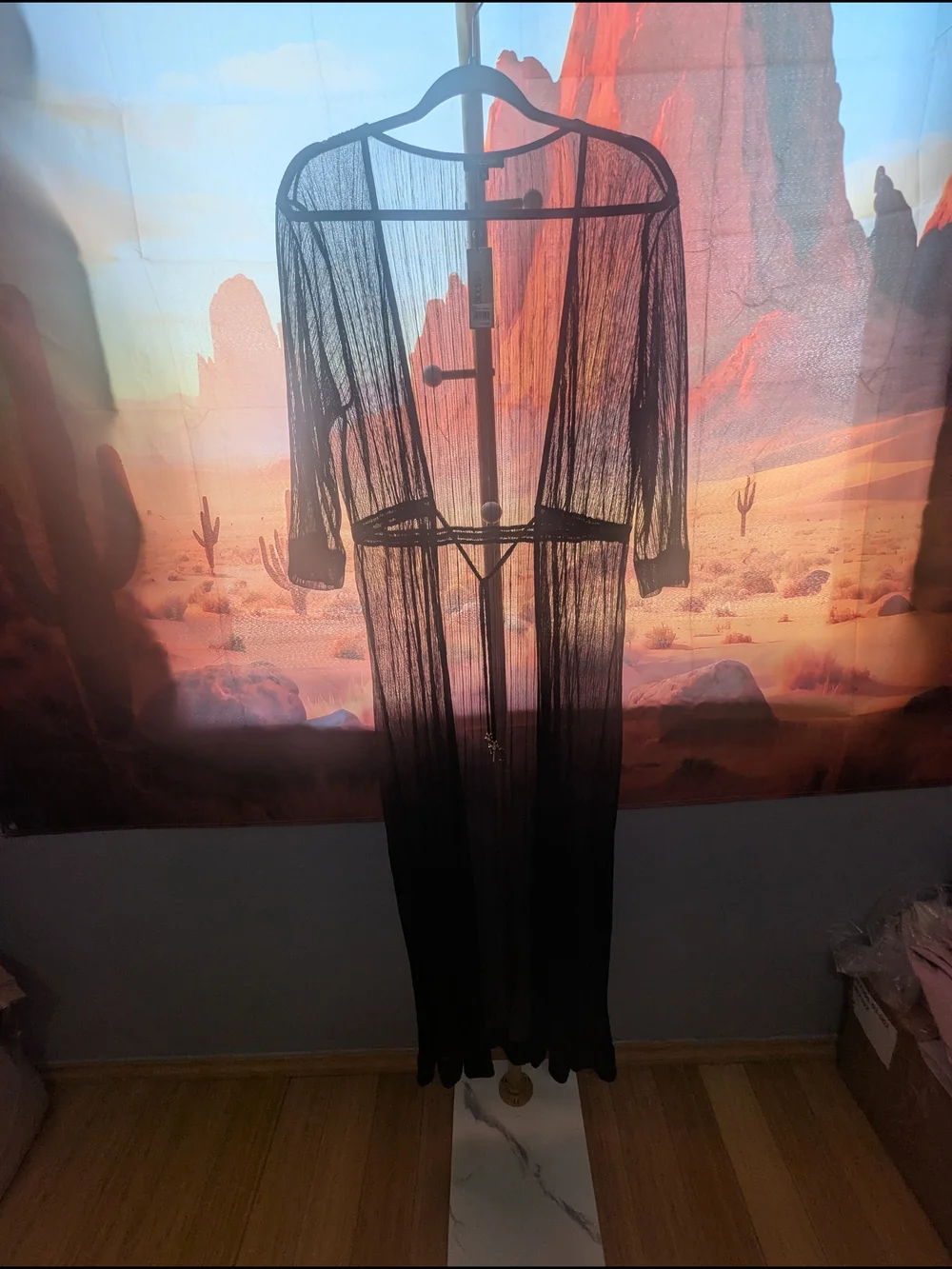 Sheer Black Long Beach Cover-Up